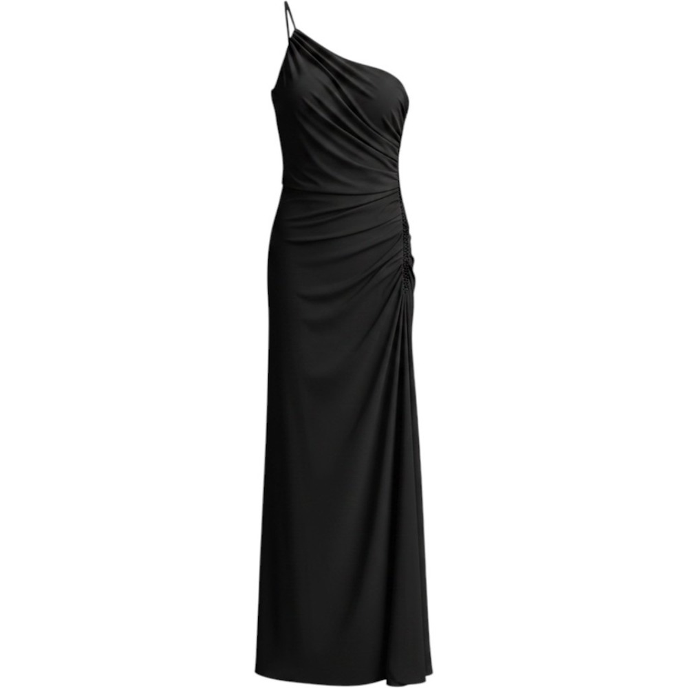 Laundry by Shelli Segal Gown Women 8 Black New One Shoulder Beaded Ruched Dress